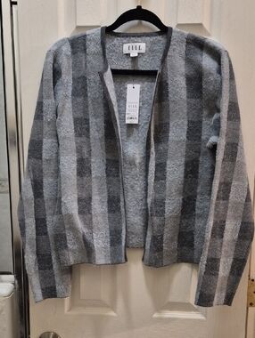 Elle Gray Plaid Open Front Blazer Jacket
